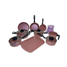 JUEGO DE OLLAS TRAMONTINA TURIM ROSA DE 12PZ CON POTES TR27899Y