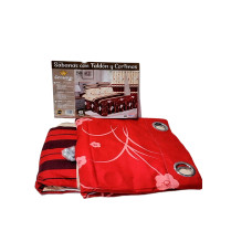 JUEGO DE SABANA ESTAMPADO CON POLLERON + CORTINAS 160X2